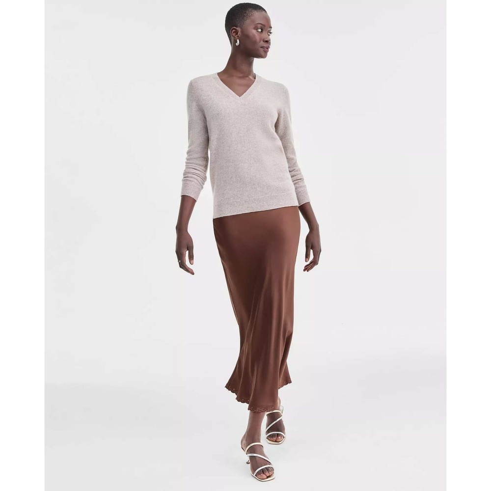 Quiet Luxury Cashmere Charter Club  V Neck‎ Long Sleeve Sweater Baby Pink